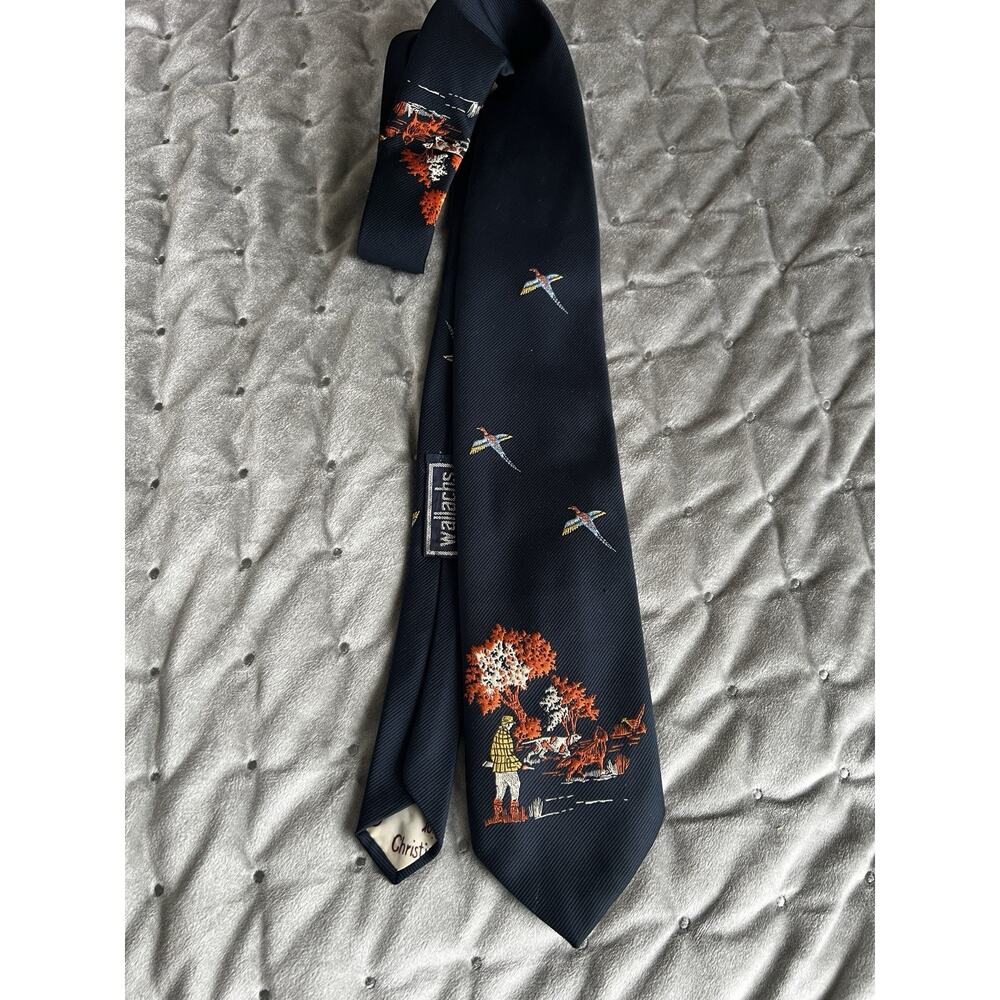 Vintage Christian Dior Blue Men’s Neck Tie Designer Retro Hunting Intricate EUC